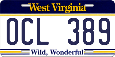 WV license plate OCL389