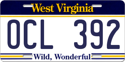 WV license plate OCL392