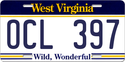 WV license plate OCL397