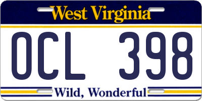 WV license plate OCL398