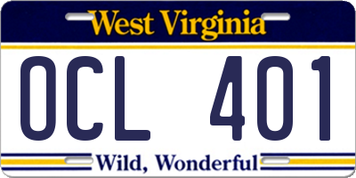 WV license plate OCL401
