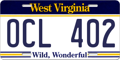 WV license plate OCL402