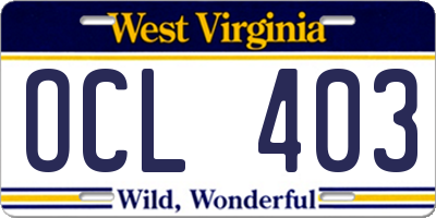 WV license plate OCL403