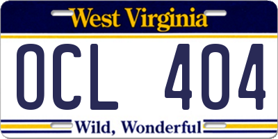 WV license plate OCL404
