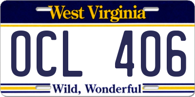 WV license plate OCL406