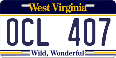 WV license plate OCL407