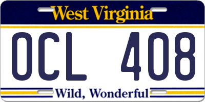 WV license plate OCL408