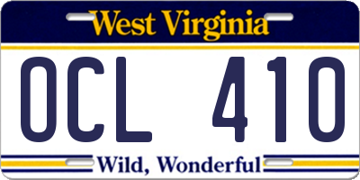 WV license plate OCL410