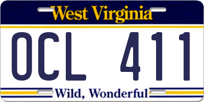 WV license plate OCL411