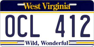 WV license plate OCL412