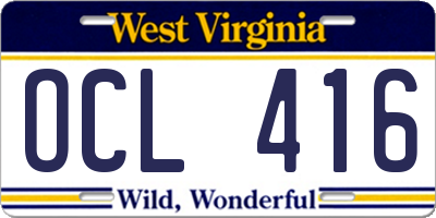 WV license plate OCL416