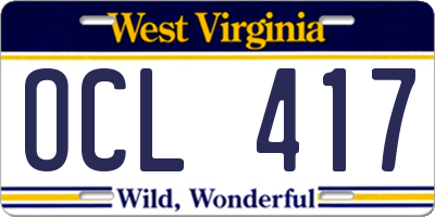 WV license plate OCL417