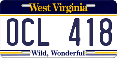 WV license plate OCL418