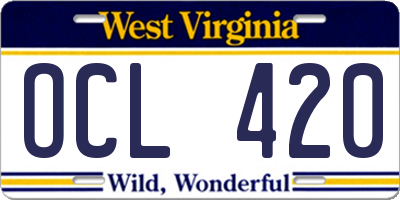 WV license plate OCL420