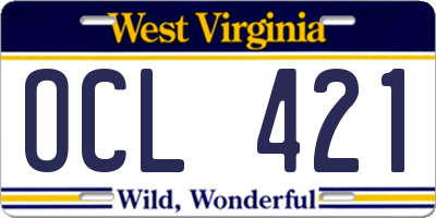 WV license plate OCL421