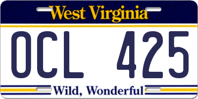 WV license plate OCL425