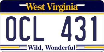 WV license plate OCL431