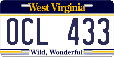 WV license plate OCL433