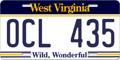WV license plate OCL435