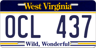 WV license plate OCL437