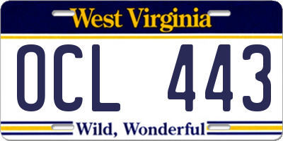 WV license plate OCL443