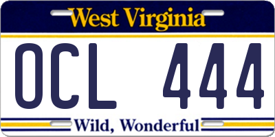 WV license plate OCL444