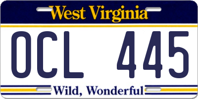 WV license plate OCL445