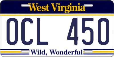 WV license plate OCL450