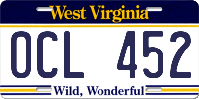 WV license plate OCL452