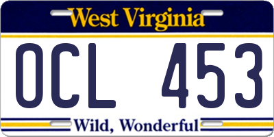 WV license plate OCL453