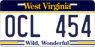 WV license plate OCL454