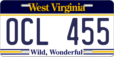 WV license plate OCL455