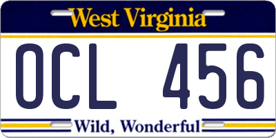 WV license plate OCL456