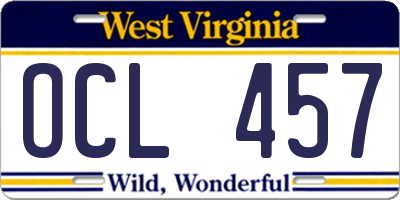 WV license plate OCL457