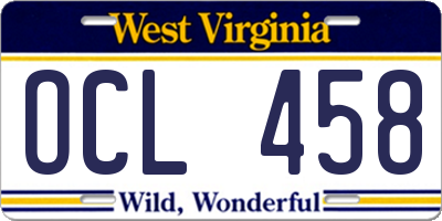 WV license plate OCL458