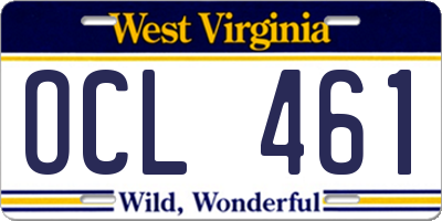 WV license plate OCL461