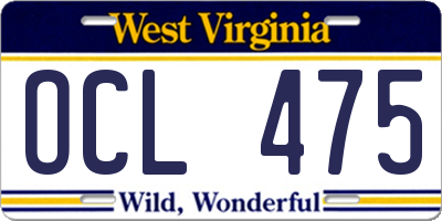 WV license plate OCL475