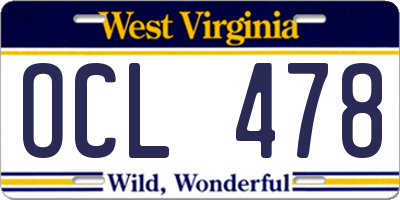 WV license plate OCL478