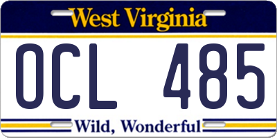 WV license plate OCL485