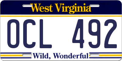WV license plate OCL492