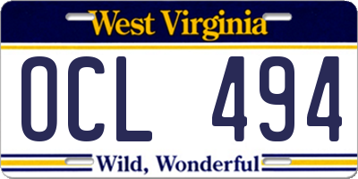 WV license plate OCL494