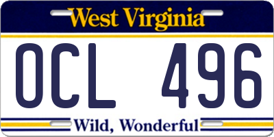 WV license plate OCL496