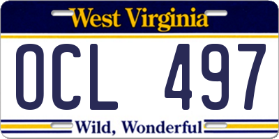 WV license plate OCL497