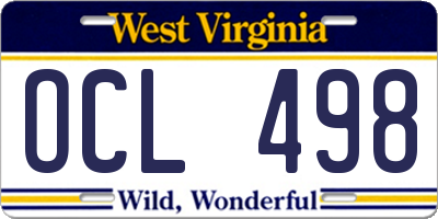 WV license plate OCL498