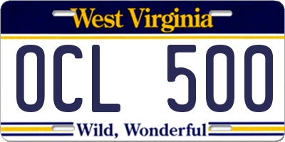 WV license plate OCL500
