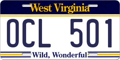 WV license plate OCL501