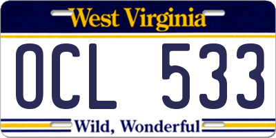 WV license plate OCL533