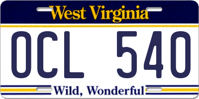 WV license plate OCL540