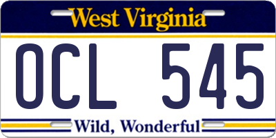 WV license plate OCL545