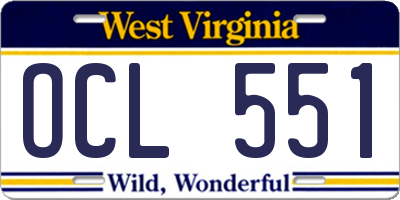 WV license plate OCL551